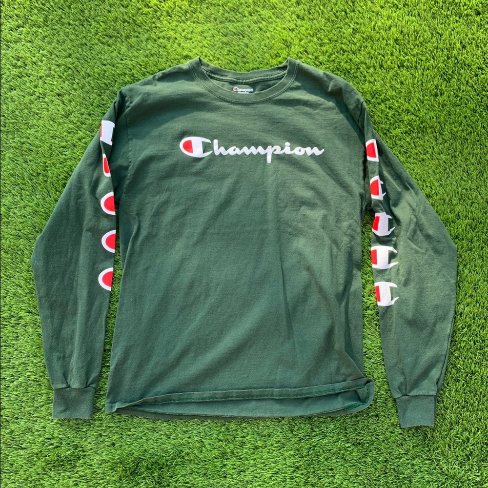 Green Champion T Shirt Long Sleeve